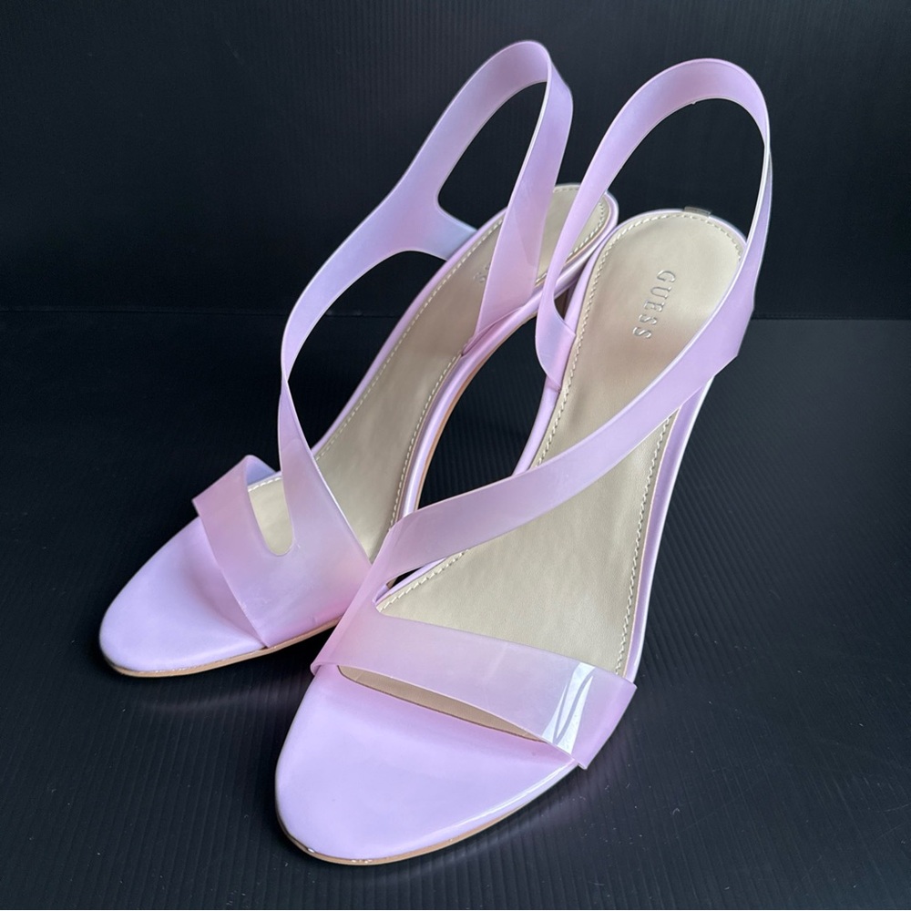 NWOB Guess Women's Ferry Light Pink Lucite Clear Dress Stiletto Heels Size 10